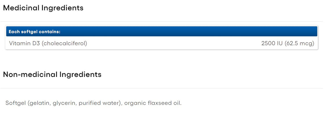 Natural Factors Vitamin D3 2500iu softgels