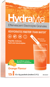 Hydralyte Effervescent Electrolyte Granules Orange Flavour 12 packets