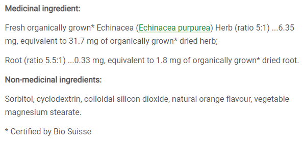 A. Vogel Echinaforce Junior Cold & Flu Ingredients