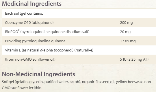Natural Factors PQQ-10 softgels ingredients