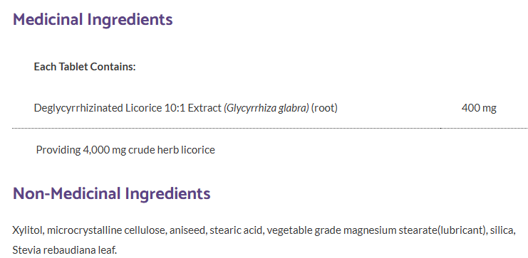 Bioclinic DGL 180 Chewable Tablets ingredients 