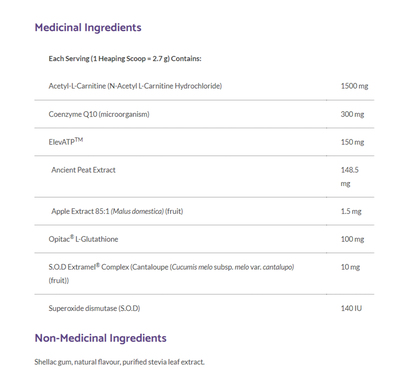 Bioclinic Mitochondrial Formula 81g Powder Watermelon ingredients 