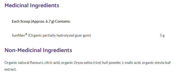 Bioclinic Organic Fibre-Pro 268 grams ingredients