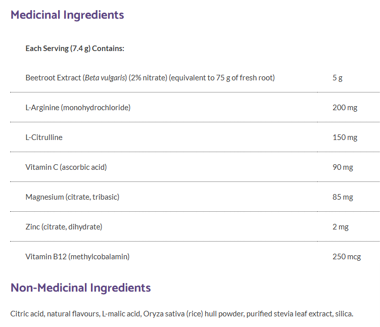 Bioclinic Vaso NiOx 225 grams ingredients