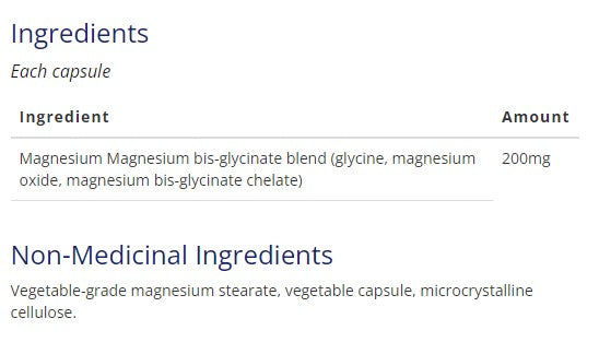 CanPrevMagnesiumBis-Glycinate200Gentle240VegetableCapsules ingredients