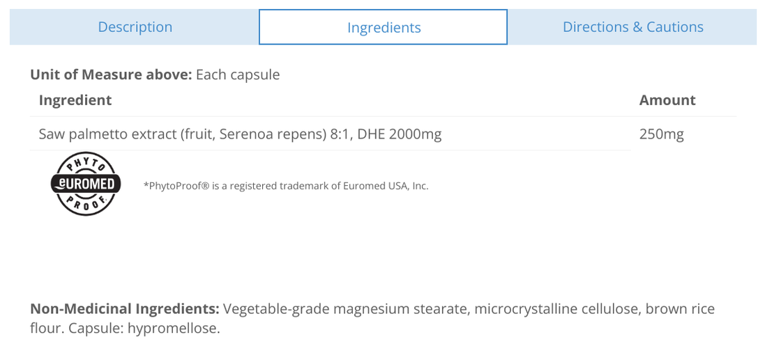 Cyto-Matrix Saw Palmetto 60 Vegetable Capsules ingredients