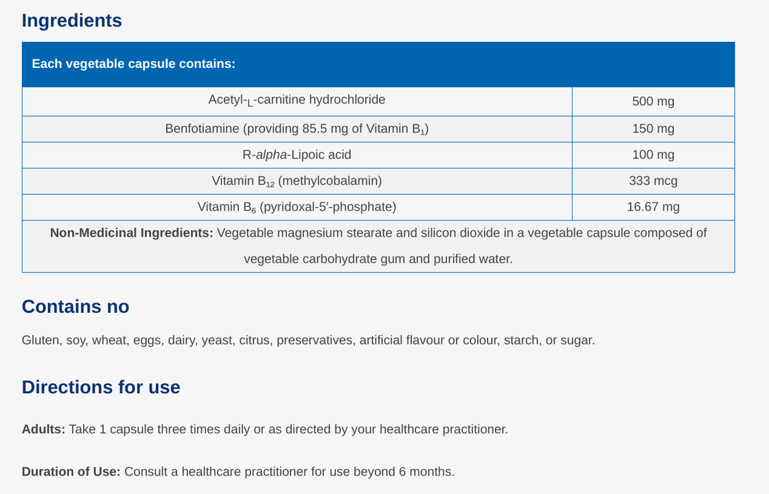 NFHNerveSupportSAP 90 capsules ingredients