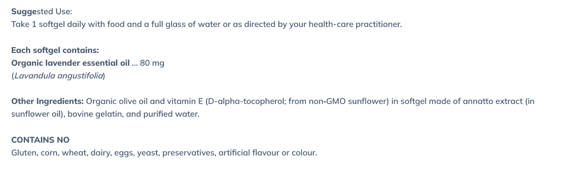 NFH Lavender SAP 60 Softgels ingredients