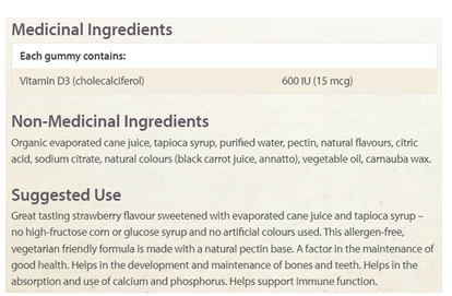 Natural Factors Big Friends Vitamin D3 600 IU 60 Gummies