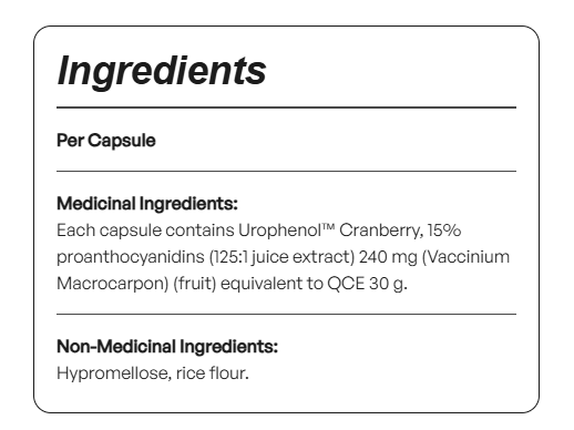 Utiva UTI Control Cranberry PAC 30 Vegicaps ingredients