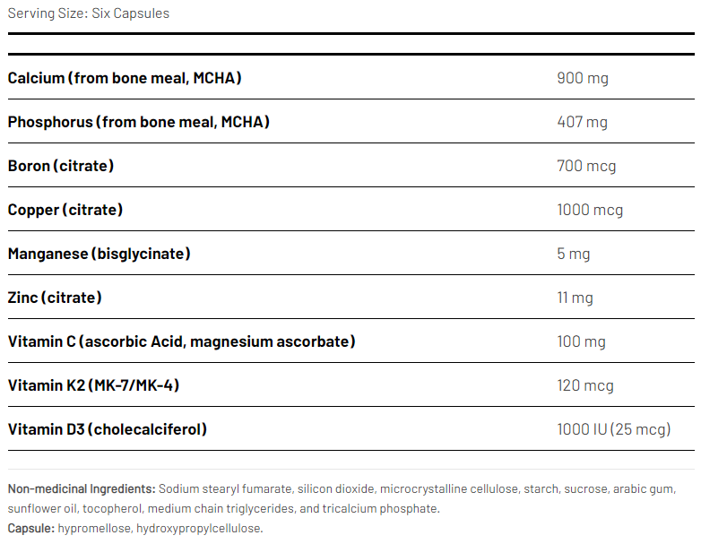 AOR Pro Bones 240 Capsules ingredients