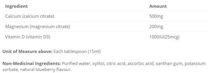 Cal-mag-1000IU-vitamin-d3 450 ml ingredients