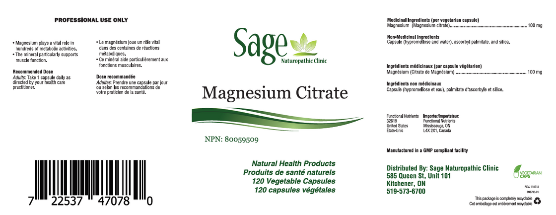 Sage's Magnesium Citrate 120 vegetarian capsules