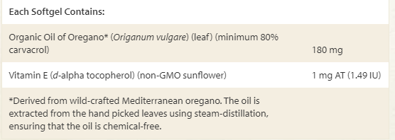 Natural Factors Oil of Oregano 180mg 60 Softgels