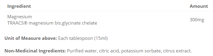 Cyto-Matrix Magnesium Bis-glycinate 300mg Full Chelate Liquid 450ml ingredients