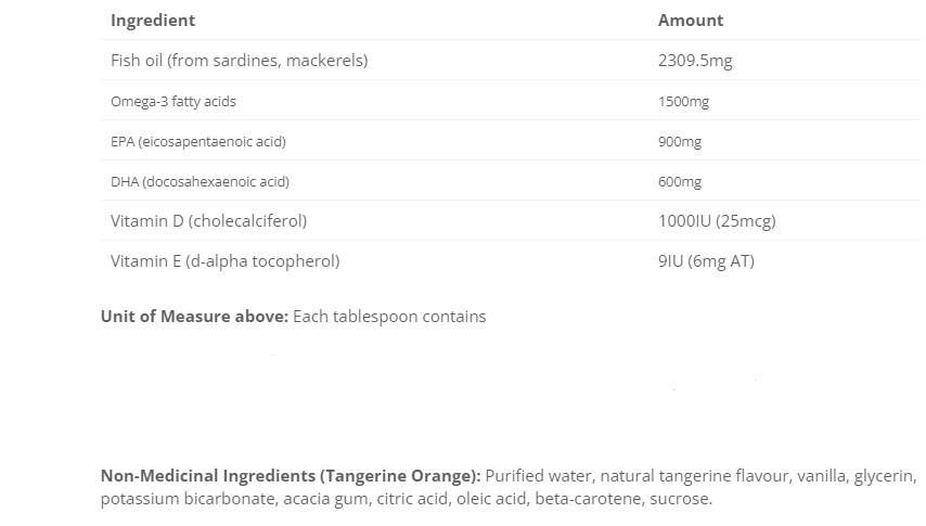 Cyto-Matrix Omega-Boost - EPA+DHA - Tangerine 225ml Liquid ingredients