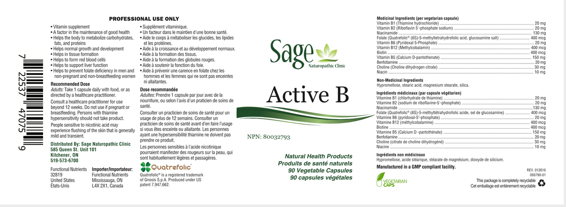 Sage's Active B 90 vegetarian capsules
